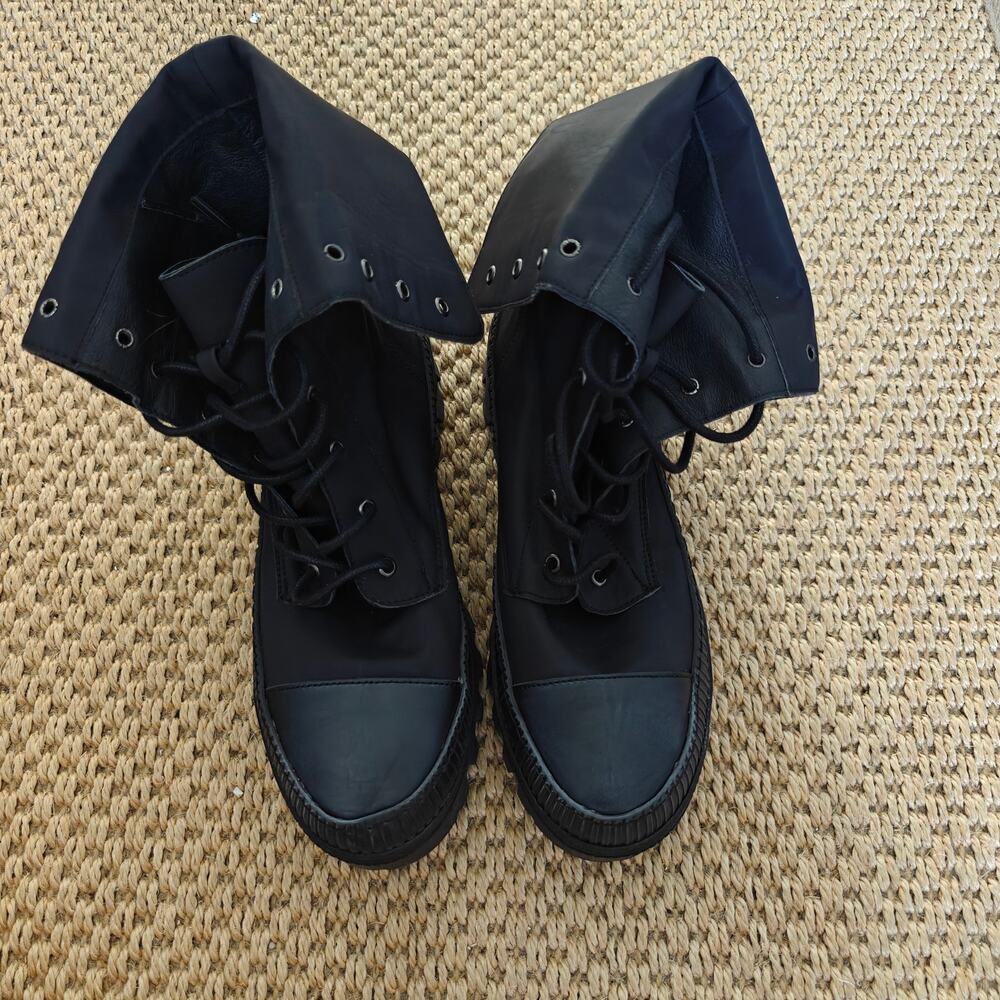 Free People Goldie Lug Sole Foldover Combat Boots Black EU 36.5 US 6 New